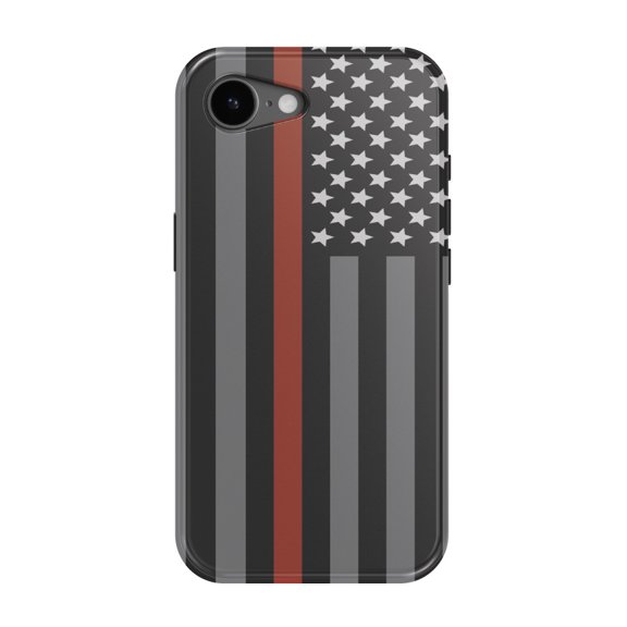 DistinctInk MagSafe Tough Case for iPhone 17e (6.1") - Thin Red Line US Flag Fire Rescue - Shockproof Drop Protection MagSafe Compatible Cover