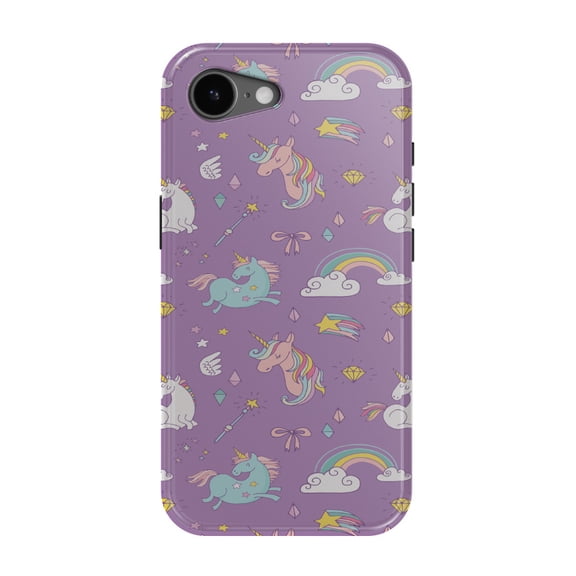 DistinctInk MagSafe Tough Case for iPhone 17e (6.1") - Unicorn Rainbow Wand Pattern - Purple - Shockproof Drop Protection MagSafe Compatible Cover