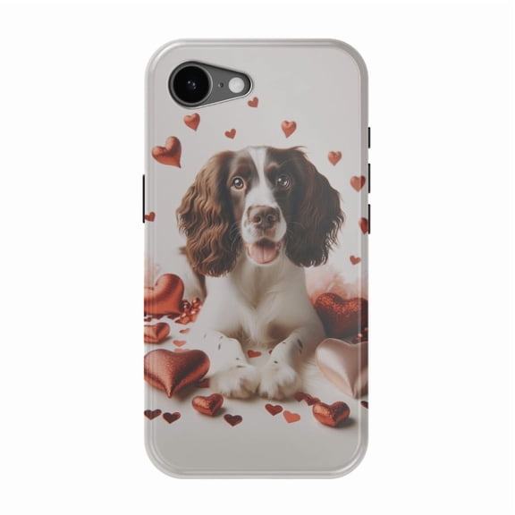 DistinctInk MagSafe Tough Case for iPhone 17e (6.1") - Valentine's Day English Springer Spaniel - Shockproof Drop Protection MagSafe Compatible Cover