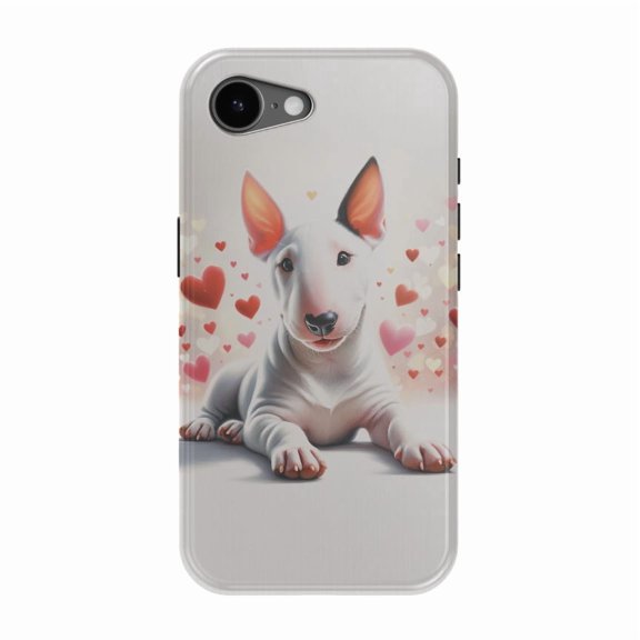 DistinctInk MagSafe Tough Case for iPhone 17e (6.1") - Valentine's Day Miniature Bull Terrier - Shockproof Drop Protection MagSafe Compatible Cover