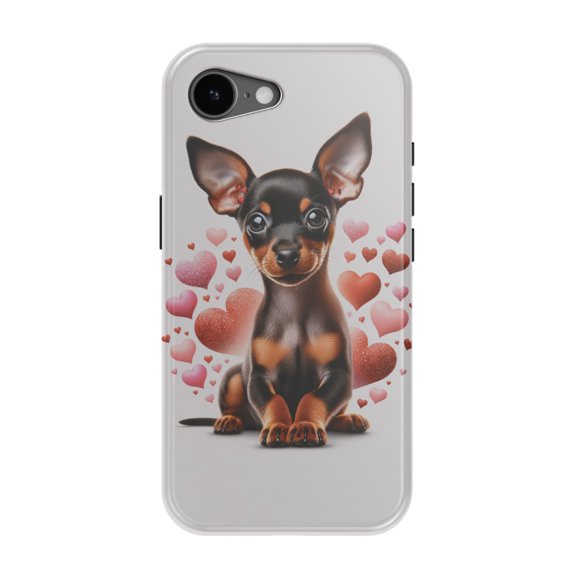 DistinctInk MagSafe Tough Case for iPhone 17e (6.1") - Valentine's Day Miniature Pinscher Puppy - Shockproof Drop Protection MagSafe Compatible Cover