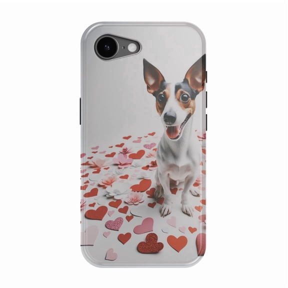 DistinctInk MagSafe Tough Case for iPhone 17e (6.1") - Valentine's Day Rat Terrier - Shockproof Drop Protection MagSafe Compatible Cover