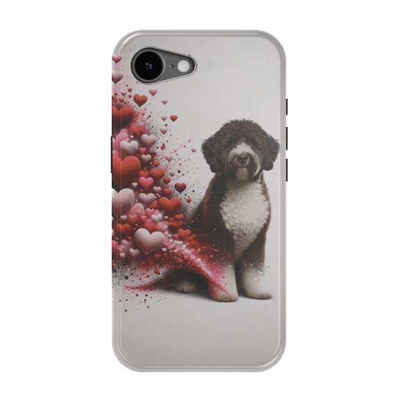 DistinctInk MagSafe Tough Case for iPhone 17e (6.1") - Valentine's Day Spanish Water Dog - Shockproof Drop Protection MagSafe Compatible Cover