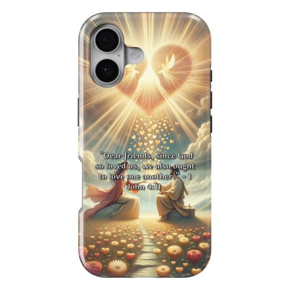 DistinctInk MagSafe Tough Case for iPhone 17 (6.1") - 1 John 4:11 - Loving One Another Through God's Love - Shockproof Drop Protection MagSafe Compatible Cover