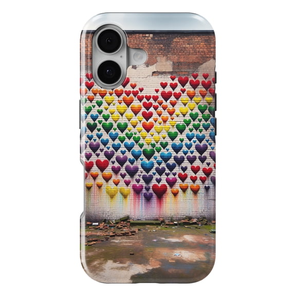 DistinctInk MagSafe Tough Case for iPhone 17 (6.1") - Colorful Hearts: Love Amidst Concrete Chaos - Shockproof Drop Protection MagSafe Compatible Cover