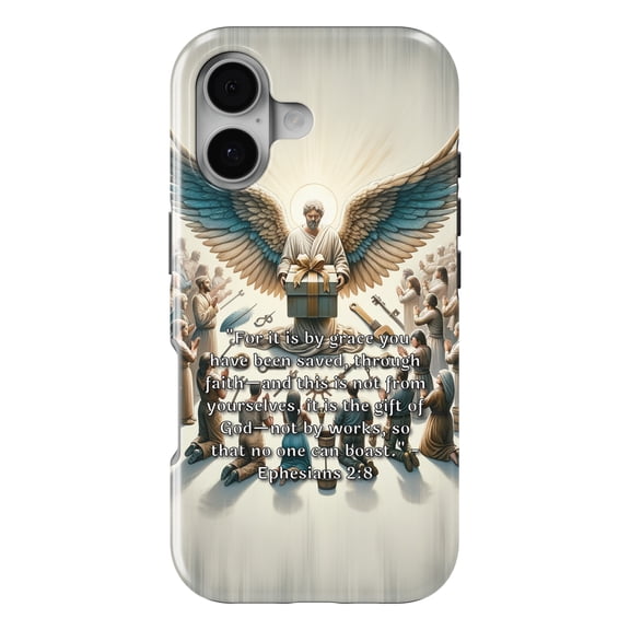 DistinctInk MagSafe Tough Case for iPhone 17 (6.1") - Ephesians 2:8 - Saved by Grace, Not by Works. - Shockproof Drop Protection MagSafe Compatible Cover