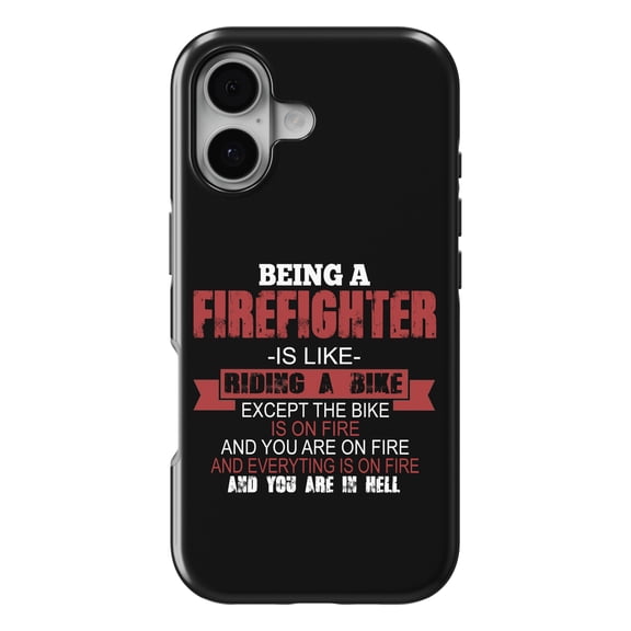 DistinctInk MagSafe Tough Case for iPhone 17 (6.1") - Being a Firefighter is Like Riding A Bike On Fire - Shockproof Drop Protection MagSafe Compatible Cover