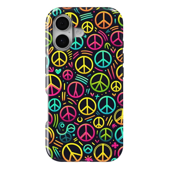 DistinctInk MagSafe Tough Case for iPhone 17 (6.1") - Luminous Harmony: Cartoon-Like Peace Sign Pattern - Shockproof Drop Protection MagSafe Compatible Cover