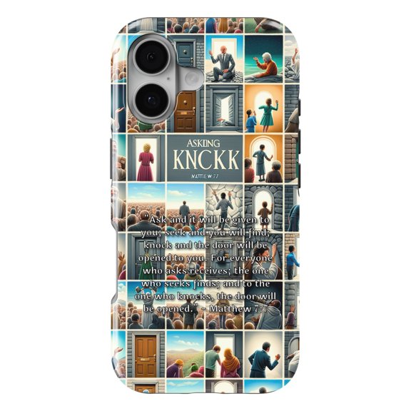 DistinctInk MagSafe Tough Case for iPhone 17 (6.1") - Matthew 7:7 - Asking, Seeking, and Knocking: Divine Promises - Shockproof Drop Protection MagSafe Compatible Cover