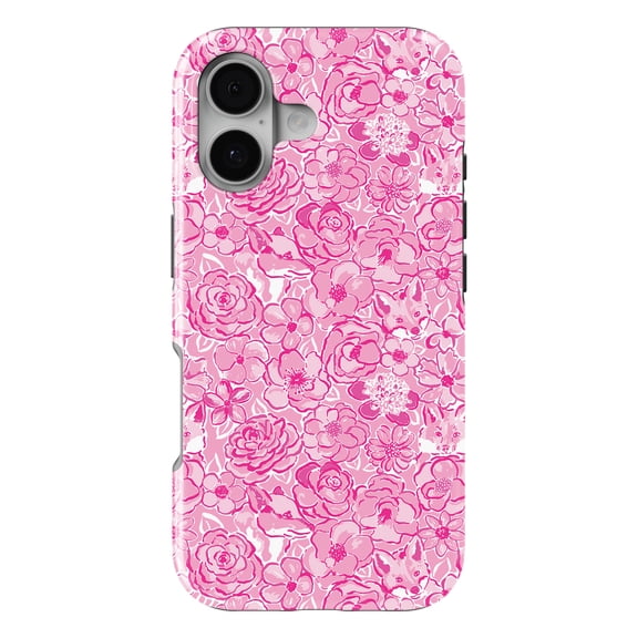 DistinctInk MagSafe Tough Case for iPhone 17 (6.1") - Preppy Pattern - Pink & White Flowers Floral - Shockproof Drop Protection MagSafe Compatible Cover