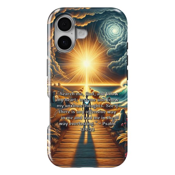 DistinctInk MagSafe Tough Case for iPhone 17 (6.1") - Psalm 139:23 - A Prayer for Self-Reflection and Guidance - Shockproof Drop Protection MagSafe Compatible Cover