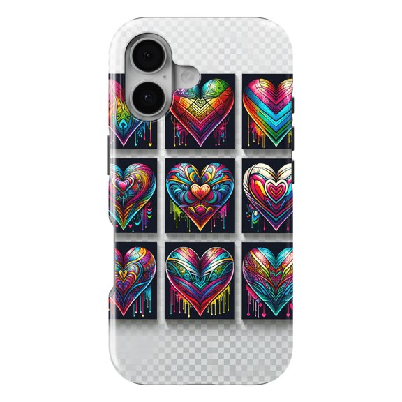 DistinctInk MagSafe Tough Case for iPhone 17 (6.1") - Rainbow Prism Hearts: Vibrant and Intricate - Shockproof Drop Protection MagSafe Compatible Cover