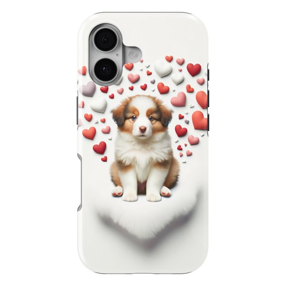 DistinctInk MagSafe Tough Case for iPhone 17 (6.1") - Valentine's Day Miniature American Shepherd Puppy - Shockproof Drop Protection MagSafe Compatible Cover