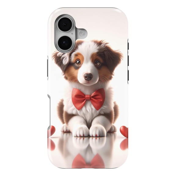 DistinctInk MagSafe Tough Case for iPhone 17 (6.1") - Valentine's Day Miniature American Shepherd - Shockproof Drop Protection MagSafe Compatible Cover