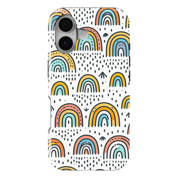 DistinctInk MagSafe Tough Case for iPhone 17 (6.1") - Whimsical Harmony: Vibrant, Hand-Drawn Rainbow Patterns - Shockproof Drop Protection MagSafe Compatible Cover