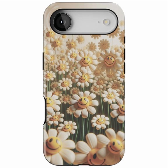 DistinctInk MagSafe Tough Case for iPhone 17 Air (6.7") - Dancing Smiley Daisies: A Floral Delight - Shockproof Drop Protection MagSafe Compatible Cover