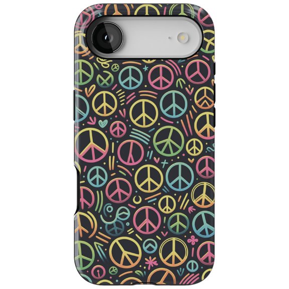 DistinctInk MagSafe Tough Case for iPhone 17 Air (6.7") - Luminous Harmony: Cartoon-Like Peace Sign Pattern - Shockproof Drop Protection MagSafe Compatible Cover