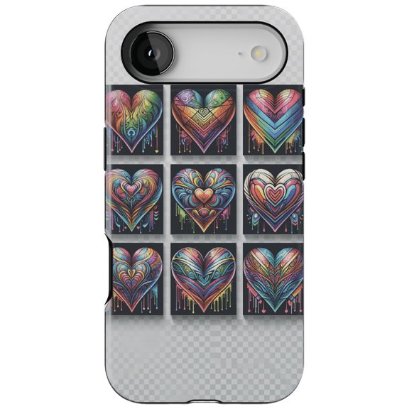 DistinctInk MagSafe Tough Case for iPhone 17 Air (6.7") - Rainbow Prism Hearts: Vibrant and Intricate - Shockproof Drop Protection MagSafe Compatible Cover