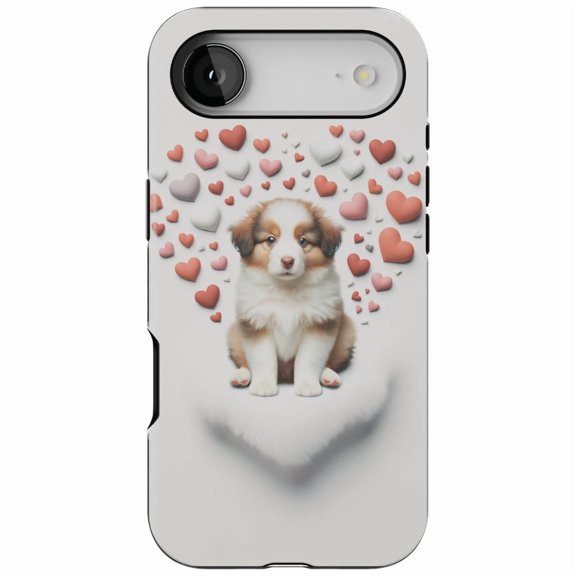 DistinctInk MagSafe Tough Case for iPhone 17 Air (6.7") - Valentine's Day Miniature American Shepherd Puppy - Shockproof Drop Protection MagSafe Compatible Cover