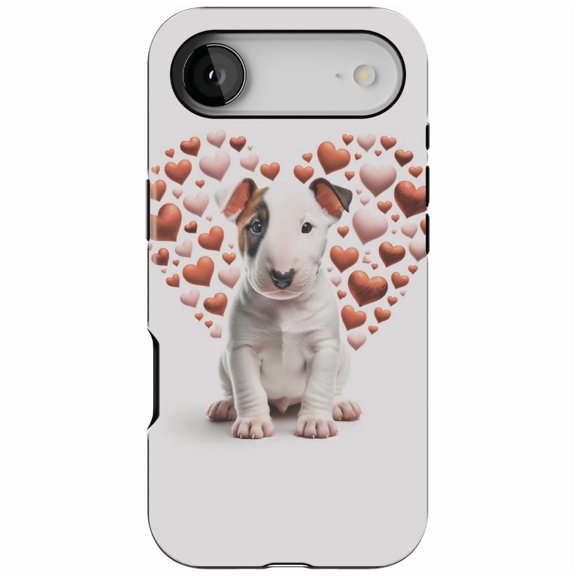DistinctInk MagSafe Tough Case for iPhone 17 Air (6.7") - Valentine's Day Miniature Bull Terrier Puppy - Shockproof Drop Protection MagSafe Compatible Cover