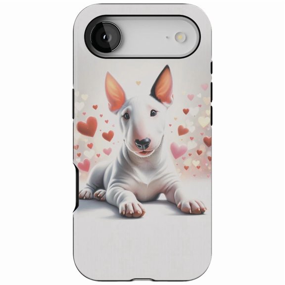 DistinctInk MagSafe Tough Case for iPhone 17 Air (6.7") - Valentine's Day Miniature Bull Terrier - Shockproof Drop Protection MagSafe Compatible Cover