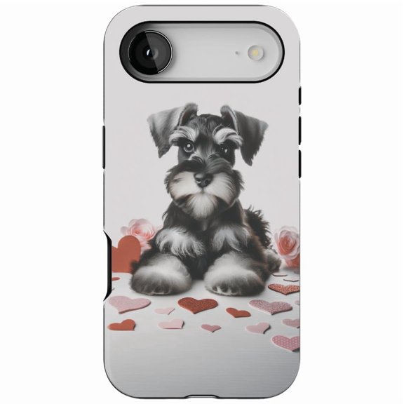 DistinctInk MagSafe Tough Case for iPhone 17 Air (6.7") - Valentine's Day Miniature Schnauzer Puppy - Shockproof Drop Protection MagSafe Compatible Cover