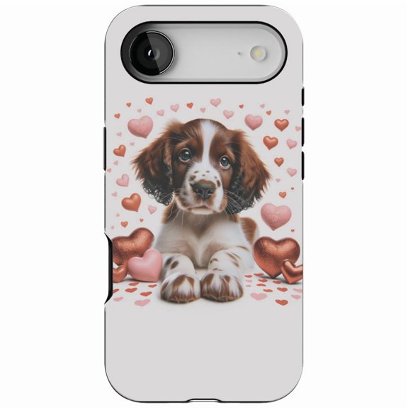 DistinctInk MagSafe Tough Case for iPhone 17 Air (6.7") - Valentine's Day Welsh Springer Spaniel Puppy - Shockproof Drop Protection MagSafe Compatible Cover