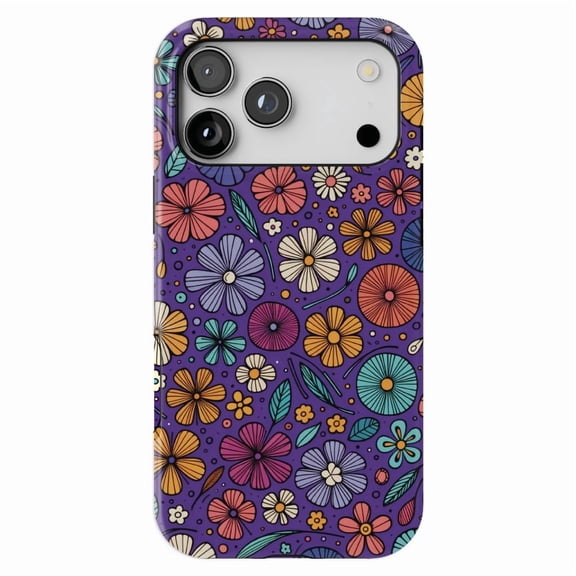 DistinctInk MagSafe Tough Case for iPhone 17 Pro (6.3") - Brightly Colored Spring Flowers on Bold Purple - Shockproof Drop Protection MagSafe Compatible Cover