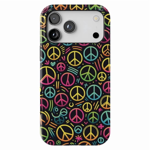 DistinctInk MagSafe Tough Case for iPhone 17 Pro (6.3") - Luminous Harmony: Cartoon-Like Peace Sign Pattern - Shockproof Drop Protection MagSafe Compatible Cover