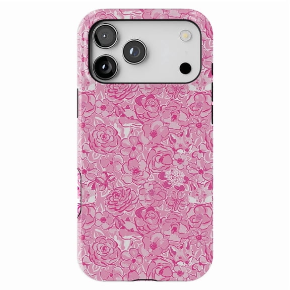 DistinctInk MagSafe Tough Case for iPhone 17 Pro (6.3") - Preppy Pattern - Pink & White Flowers Floral - Shockproof Drop Protection MagSafe Compatible Cover