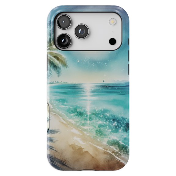 DistinctInk MagSafe Tough Case for iPhone 17 Pro (6.3") - Serene Beach Bliss: A Watercolor Oasis - Shockproof Drop Protection MagSafe Compatible Cover