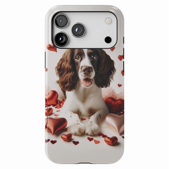 DistinctInk MagSafe Tough Case for iPhone 17 Pro (6.3") - Valentine's Day English Springer Spaniel - Shockproof Drop Protection MagSafe Compatible Cover