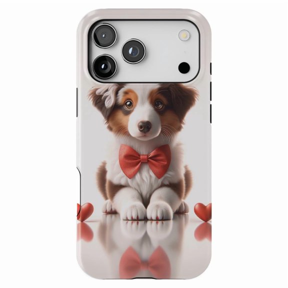 DistinctInk MagSafe Tough Case for iPhone 17 Pro (6.3") - Valentine's Day Miniature American Shepherd - Shockproof Drop Protection MagSafe Compatible Cover