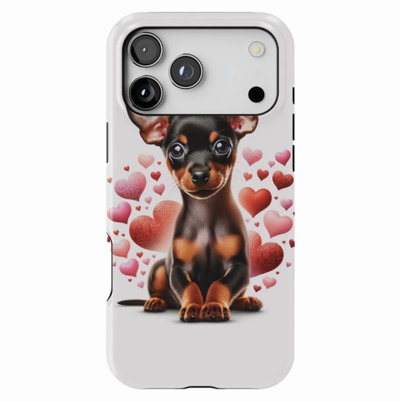 DistinctInk MagSafe Tough Case for iPhone 17 Pro (6.3") - Valentine's Day Miniature Pinscher Puppy - Shockproof Drop Protection MagSafe Compatible Cover