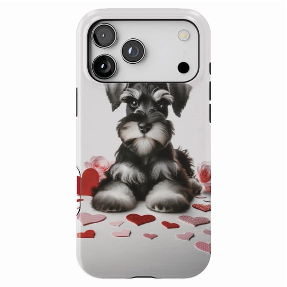 DistinctInk MagSafe Tough Case for iPhone 17 Pro (6.3") - Valentine's Day Miniature Schnauzer Puppy - Shockproof Drop Protection MagSafe Compatible Cover