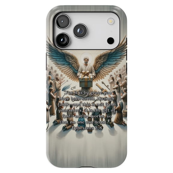 DistinctInk MagSafe Tough Case for iPhone 17 Pro Max (6.9") - Ephesians 2:8 - Saved by Grace, Not by Works. - Shockproof Drop Protection MagSafe Compatible Cover