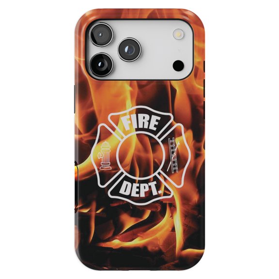 DistinctInk MagSafe Tough Case for iPhone 17 Pro Max (6.9") - Flames Fire Department Maltese Cross - Shockproof Drop Protection MagSafe Compatible Cover