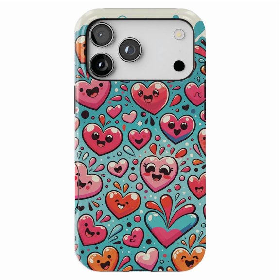 DistinctInk MagSafe Tough Case for iPhone 17 Pro Max (6.9") - Joyful Symphony: A Lively Cartoon Heart Pattern - Shockproof Drop Protection MagSafe Compatible Cover