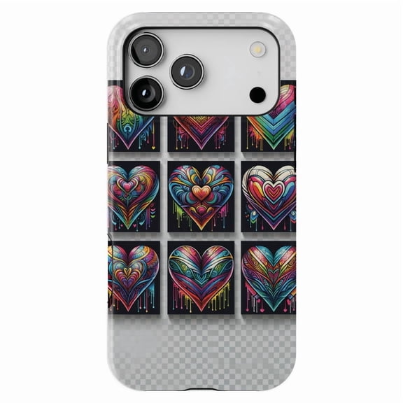 DistinctInk MagSafe Tough Case for iPhone 17 Pro Max (6.9") - Rainbow Prism Hearts: Vibrant and Intricate - Shockproof Drop Protection MagSafe Compatible Cover