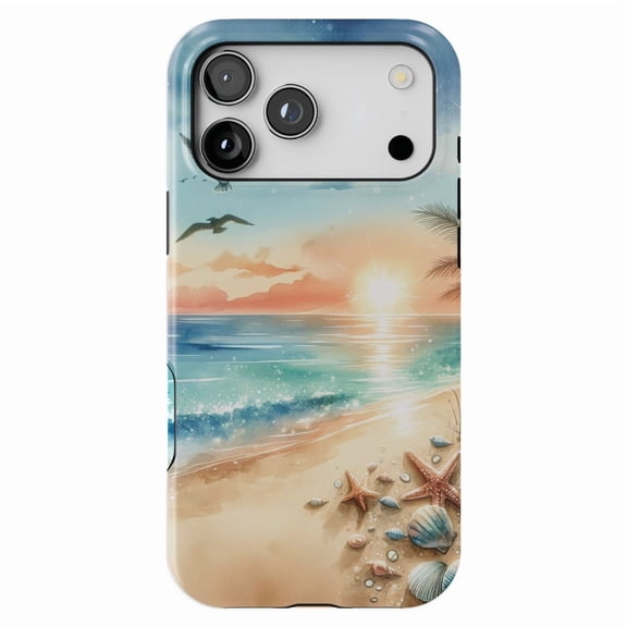 DistinctInk MagSafe Tough Case for iPhone 17 Pro Max (6.9") - Tranquil Beach Oasis: Watercolor Serenity - Shockproof Drop Protection MagSafe Compatible Cover