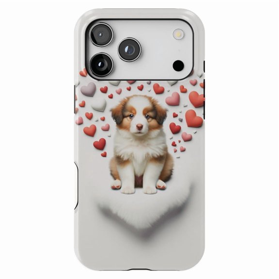 DistinctInk MagSafe Tough Case for iPhone 17 Pro Max (6.9") - Valentine's Day Miniature American Shepherd Puppy - Shockproof Drop Protection MagSafe Compatible Cover