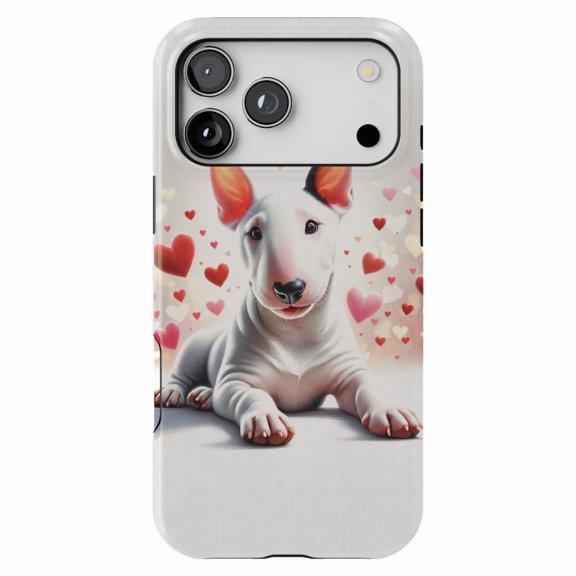 DistinctInk MagSafe Tough Case for iPhone 17 Pro Max (6.9") - Valentine's Day Miniature Bull Terrier - Shockproof Drop Protection MagSafe Compatible Cover