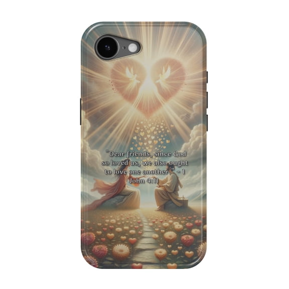 DistinctInk MagSafe Tough Case for iPhone 17e (6.1") - 1 John 4:11 - Loving One Another Through God's Love - Shockproof Drop Protection MagSafe Compatible Cover