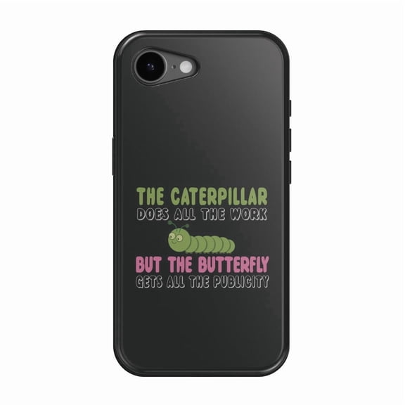 DistinctInk MagSafe Tough Case for iPhone 17e (6.1") - Caterpillar Does Work, Butterfly Publicity - Shockproof Drop Protection MagSafe Compatible Cover
