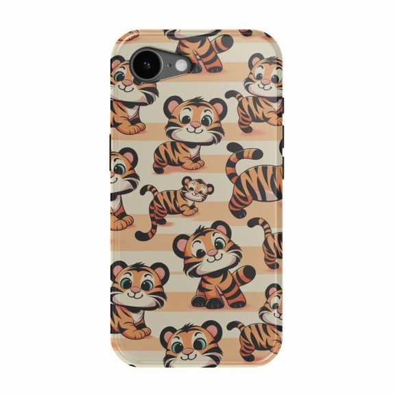DistinctInk MagSafe Tough Case for iPhone 17e (6.1") - Crazy Tigers Unleashed on Pastel Backdrop - Shockproof Drop Protection MagSafe Compatible Cover
