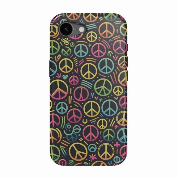 DistinctInk MagSafe Tough Case for iPhone 17e (6.1") - Luminous Harmony: Cartoon-Like Peace Sign Pattern - Shockproof Drop Protection MagSafe Compatible Cover