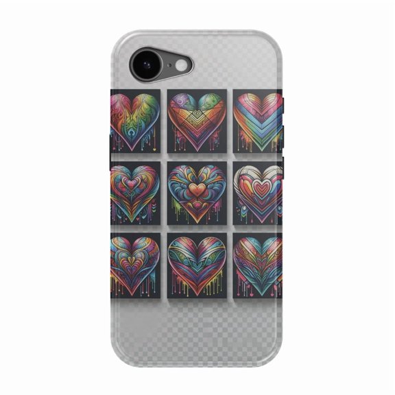 DistinctInk MagSafe Tough Case for iPhone 17e (6.1") - Rainbow Prism Hearts: Vibrant and Intricate - Shockproof Drop Protection MagSafe Compatible Cover