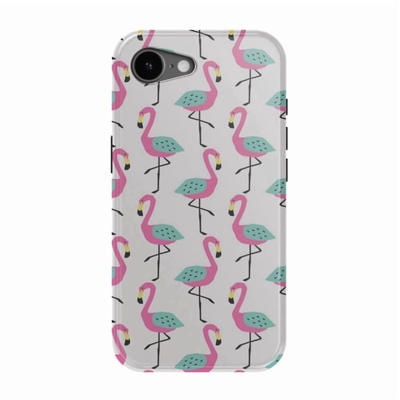 DistinctInk MagSafe Tough Case for iPhone 17e (6.1") - Summer Graphics - Flamingo Pattern - Pink - Shockproof Drop Protection MagSafe Compatible Cover