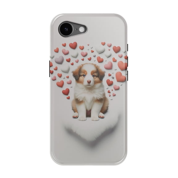 DistinctInk MagSafe Tough Case for iPhone 17e (6.1") - Valentine's Day Miniature American Shepherd Puppy - Shockproof Drop Protection MagSafe Compatible Cover