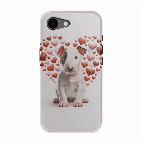 DistinctInk MagSafe Tough Case for iPhone 17e (6.1") - Valentine's Day Miniature Bull Terrier Puppy - Shockproof Drop Protection MagSafe Compatible Cover